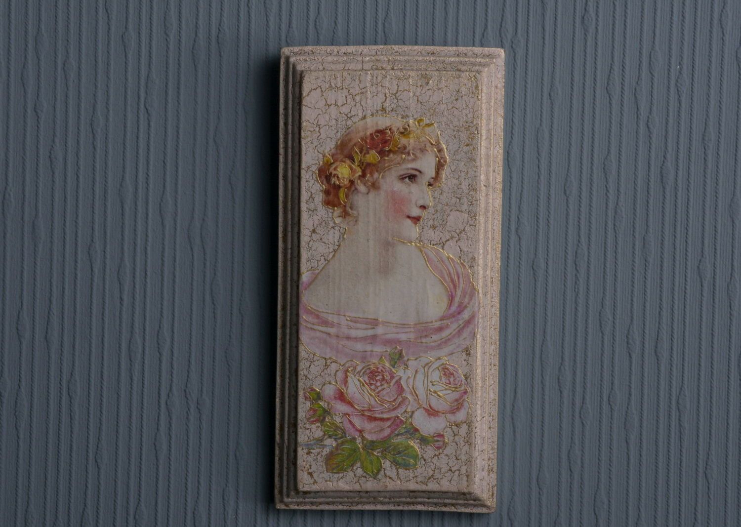 Wall panel made from oak wood Tenderness, decoupage photo 1