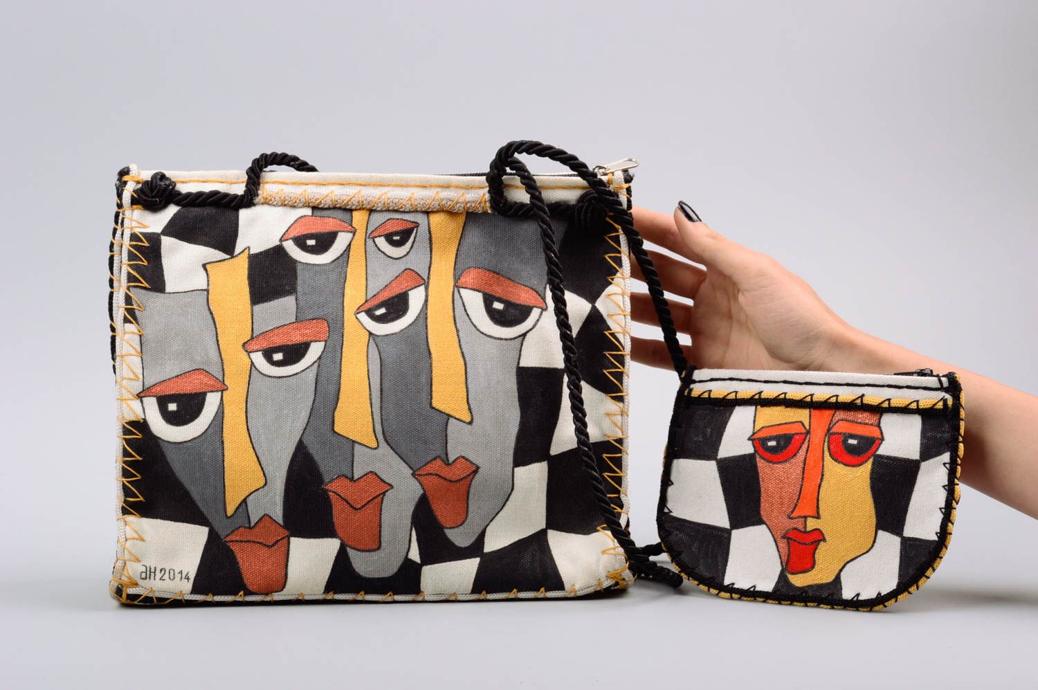 Handmade shoulder bag handmade fabric wallet painted designer purse for women photo 1