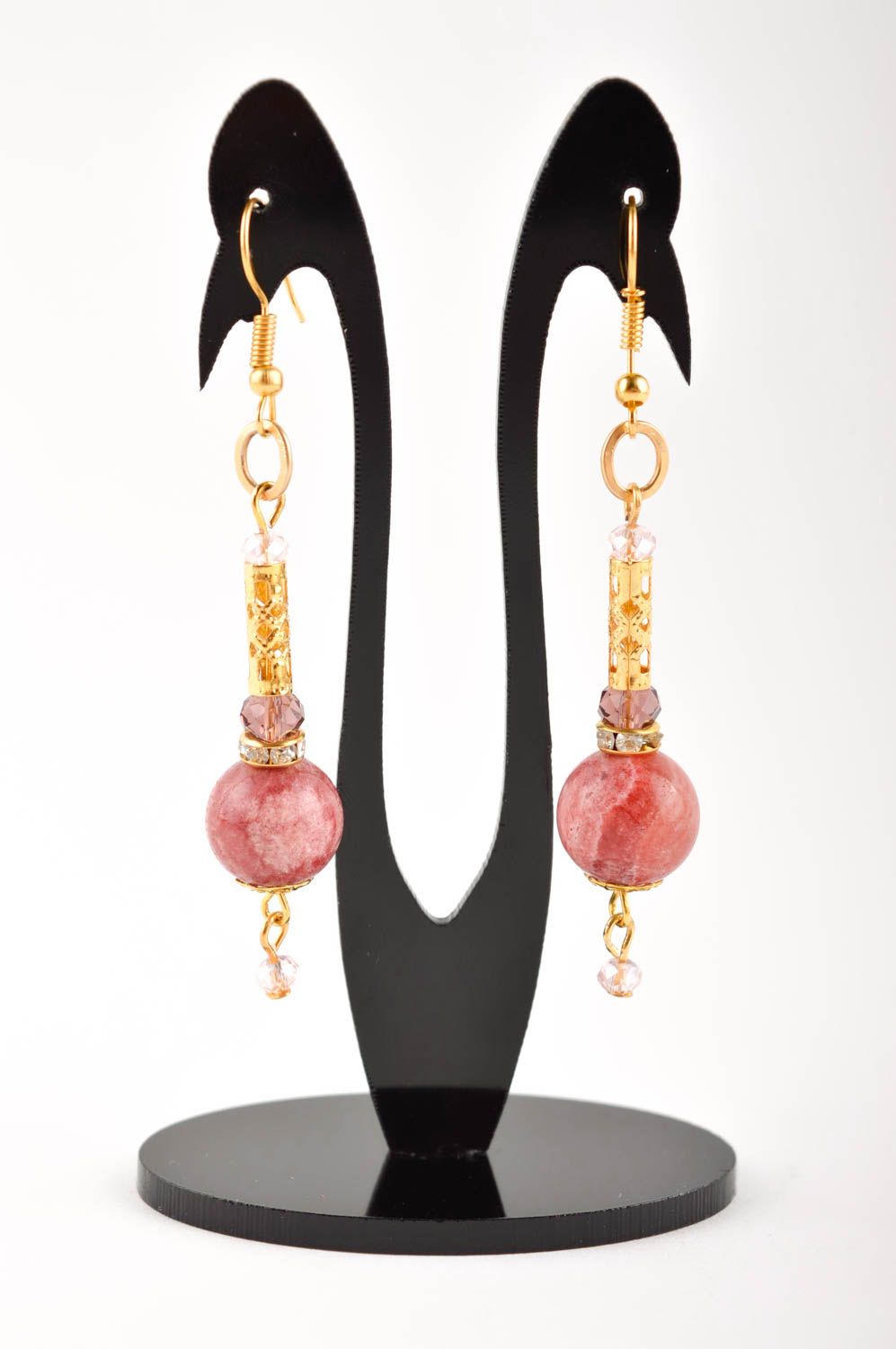 Handmade rote Ohrringe aus echten Steinen Schmuck Ohrringe Accessoire für Frauen foto 2