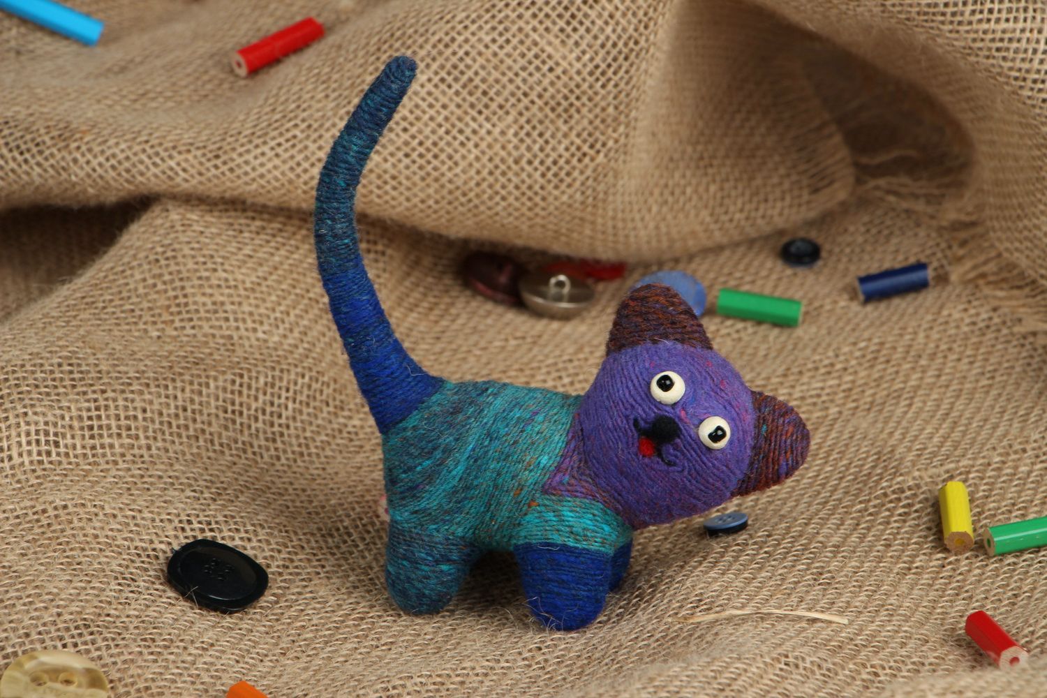 Toy made ​​of wool Cat photo 5