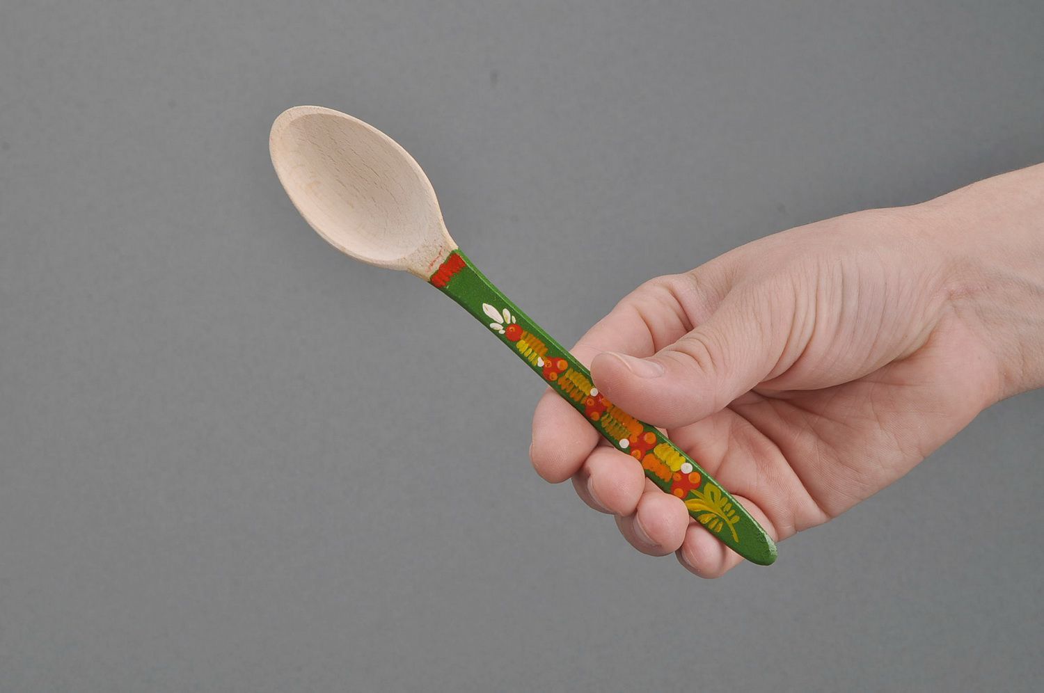 Wooden teaspoon with green handle photo 5