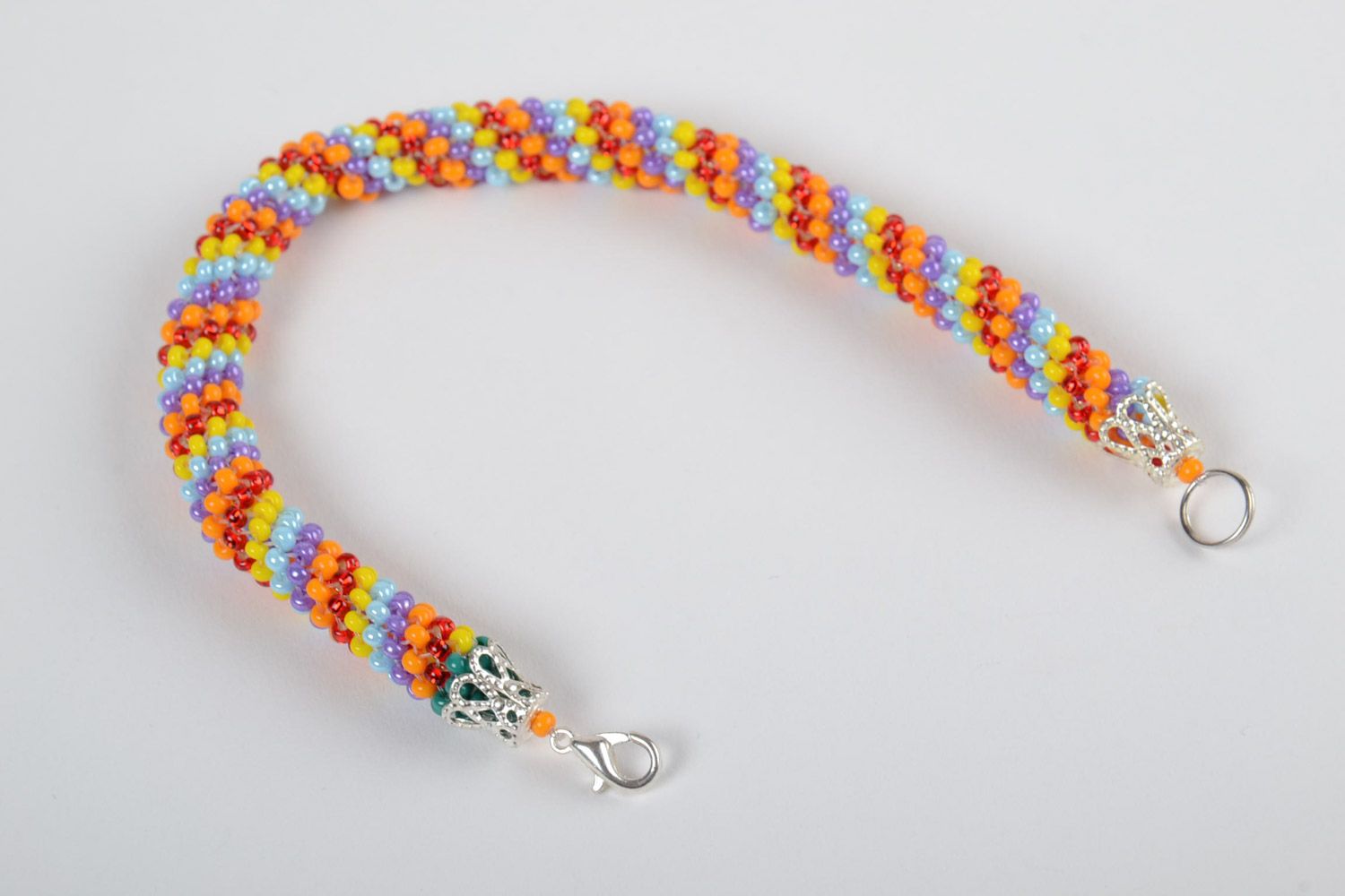 Наручный браслет из чешского бисера жгут плетеный разноцветный ручной работы фото 4