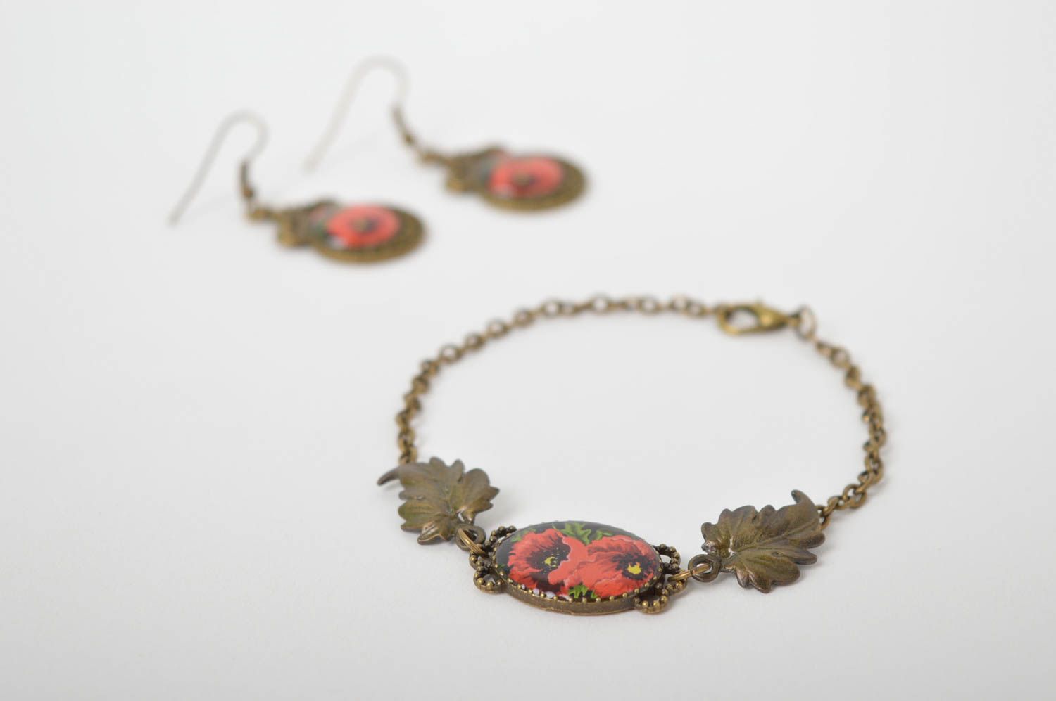 Handmade jewelry set womens bracelet dangling earrings metal jewelry gift ideas photo 4