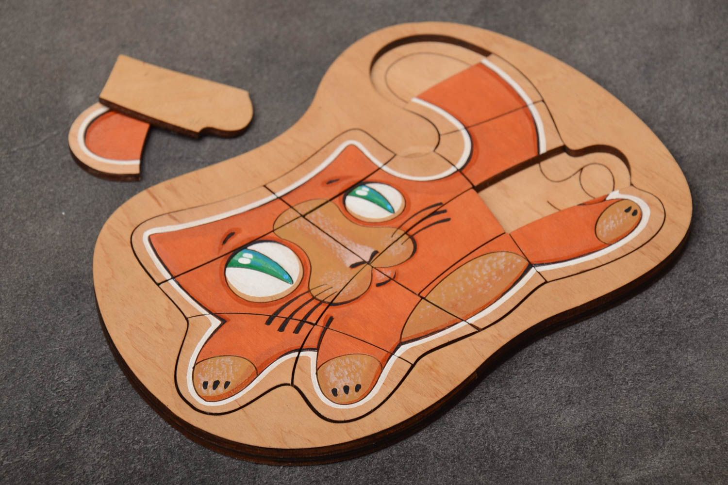 Puzzle en bois fait main design original jouet d'éveil pour enfant Chat photo 1