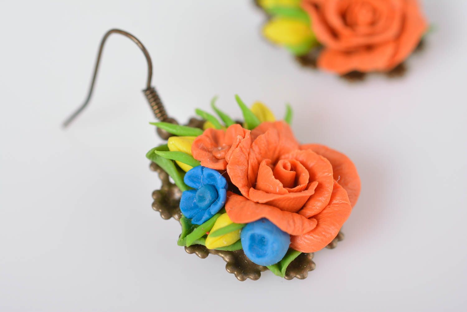 Handmade bijouterie porcelain earrings molded flower earrings plastic jewelry photo 3
