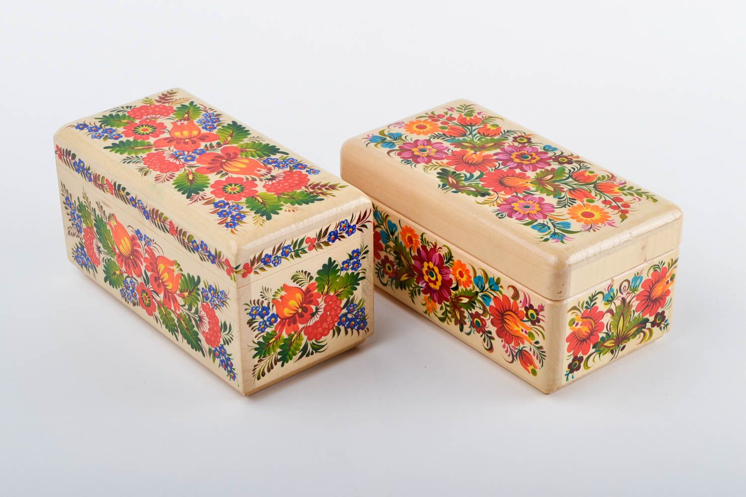 Jolies Boîtes à bijoux fait main 2 pièces Décoration maison en bois peintes photo 5