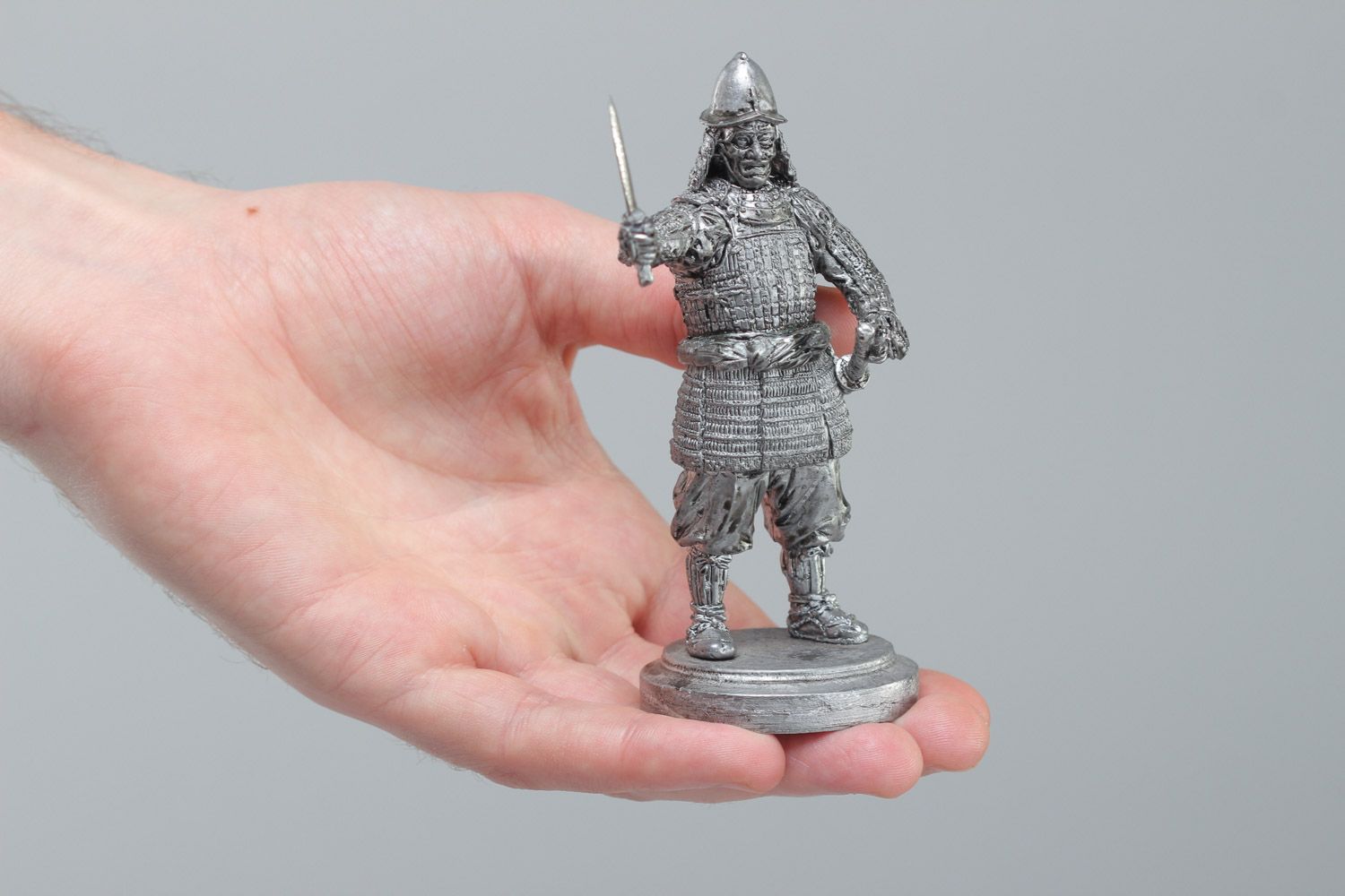 Handmade unpainted collectible figurine of samurai soldier cast of tin photo 5
