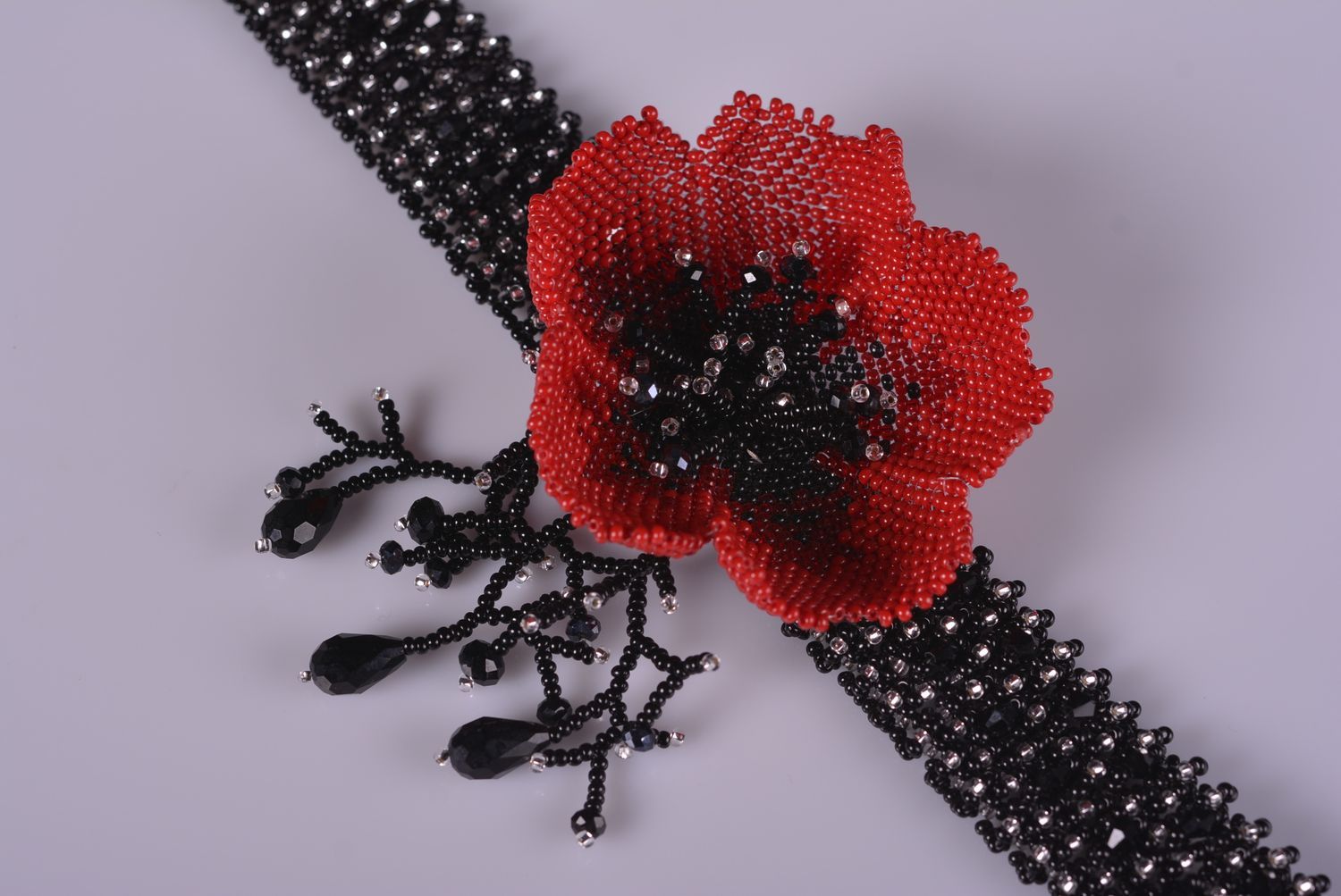 Handmade designer beaded necklace elegant necklace red and black jewelry photo 5