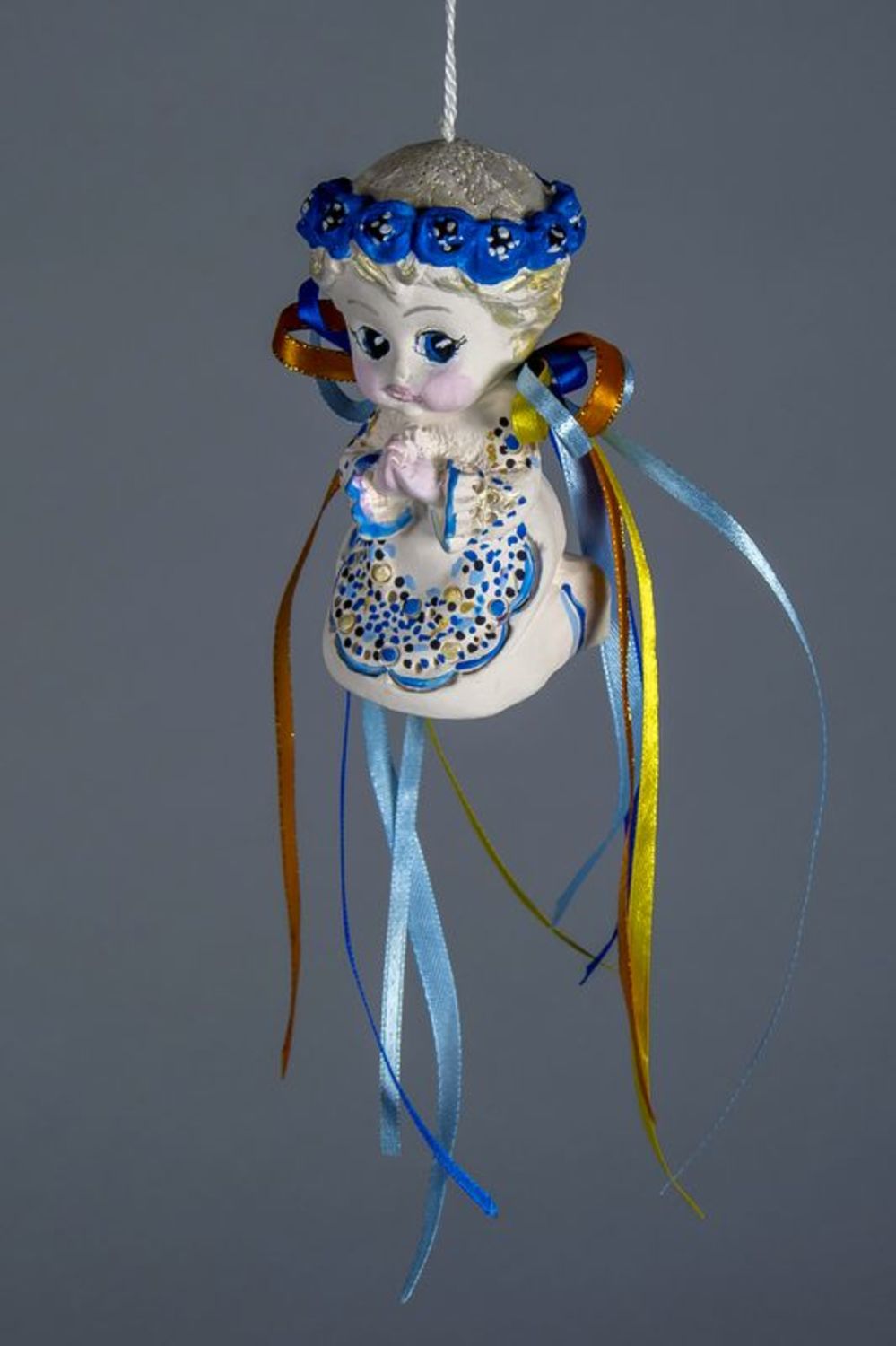 Clochette à vent en argile couronne bleue photo 1