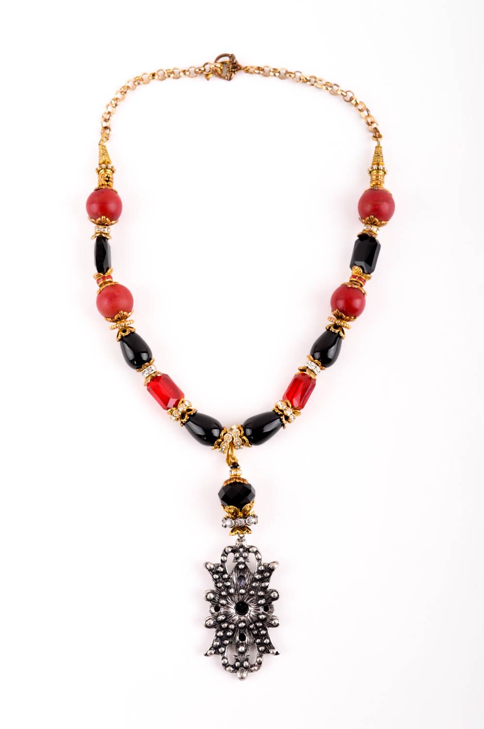 Collier pendentif Bijou fait main long noir et rouge original Cadeau femme photo 3