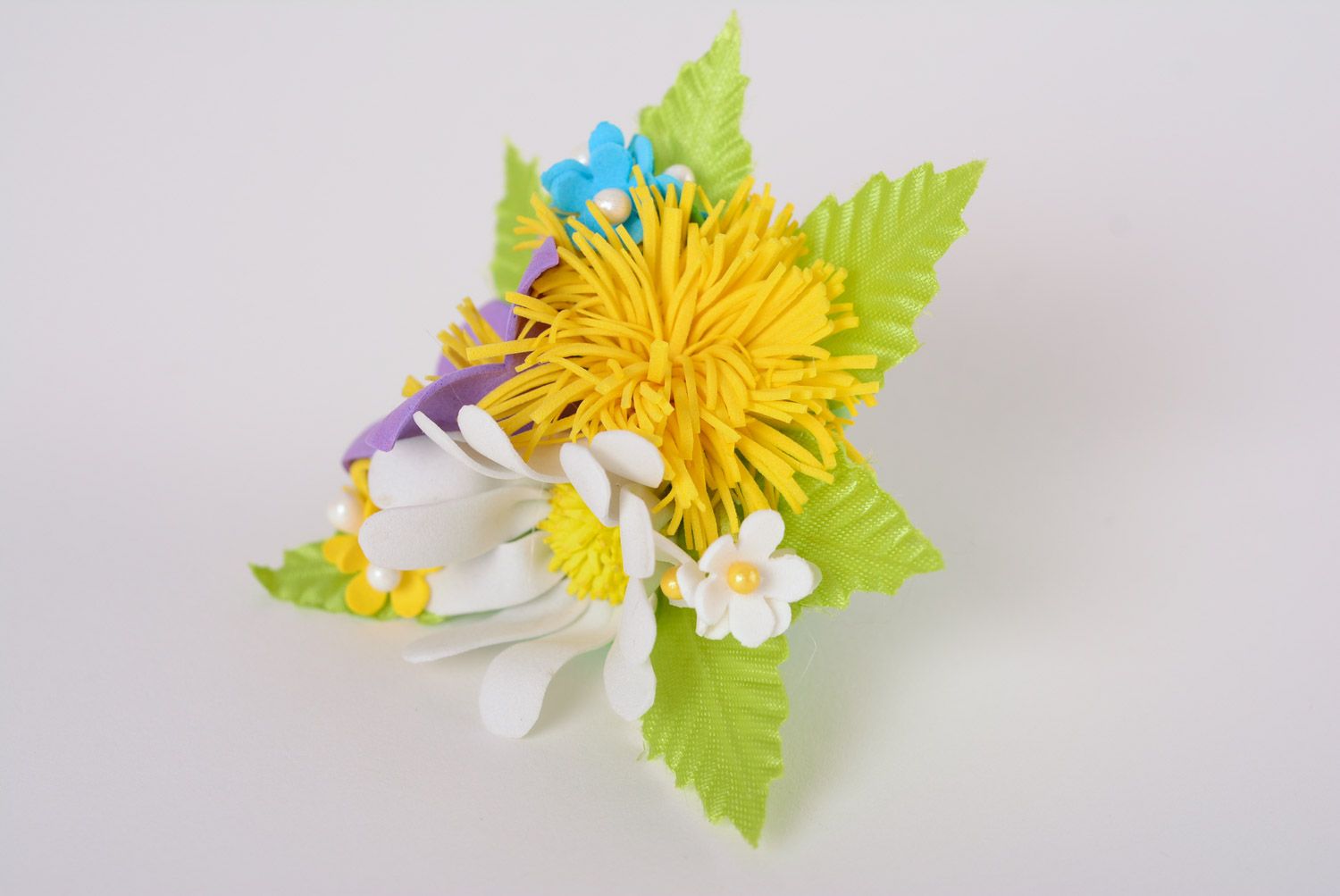 Élastiques à cheveux de foamiran avec fleurs faits main 2 pièces accessoires photo 4