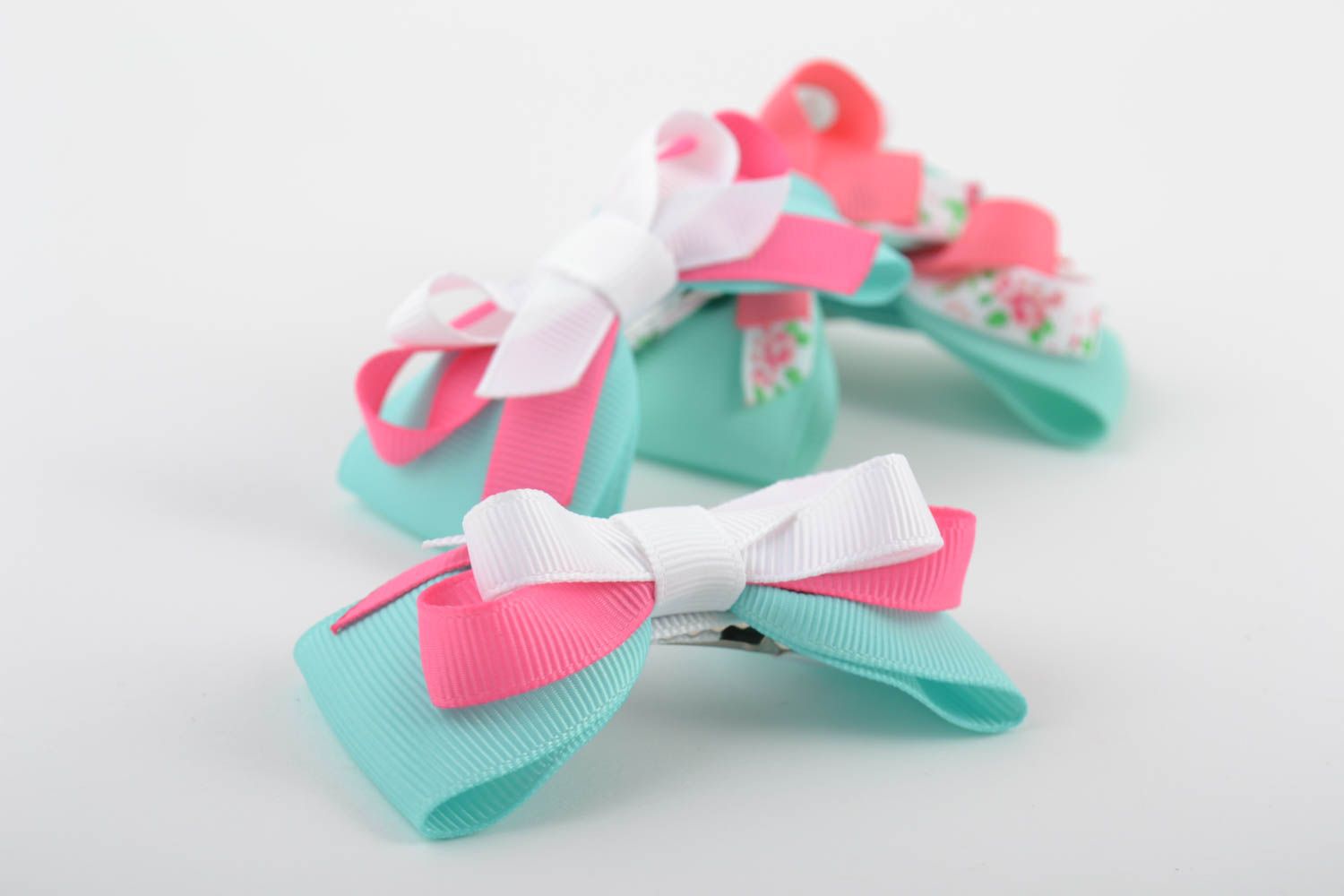 Set of 2 hair bows for girls handmade hair accessories fashion jewelry  photo 4