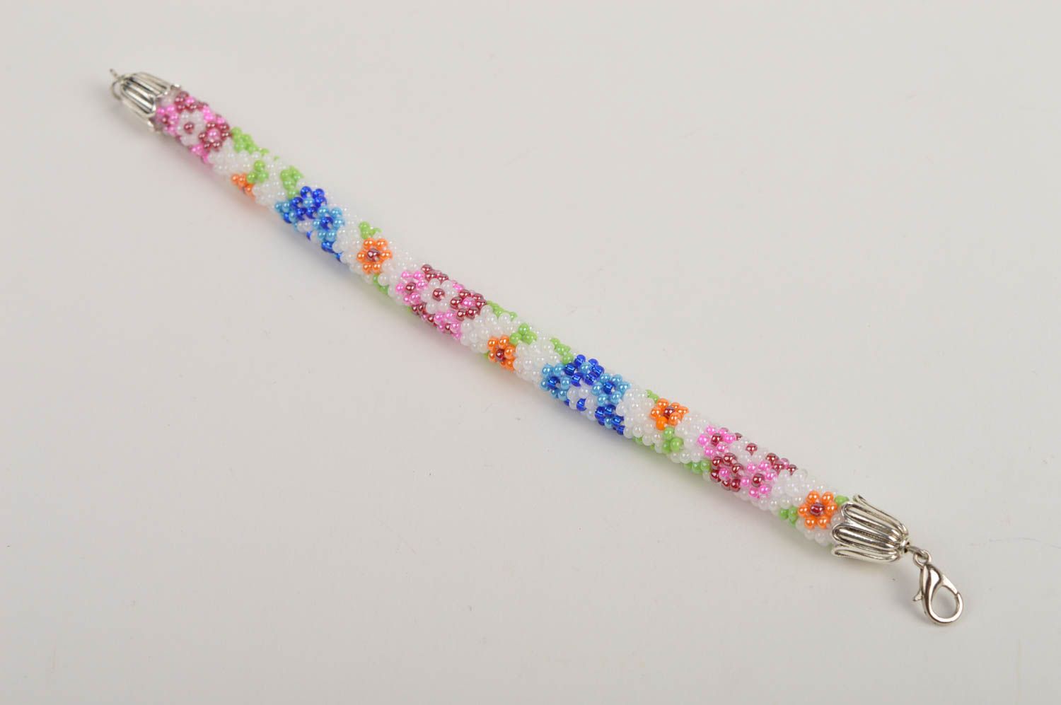 Handmade beaded cord kids bracelet with floral ornament  photo 5