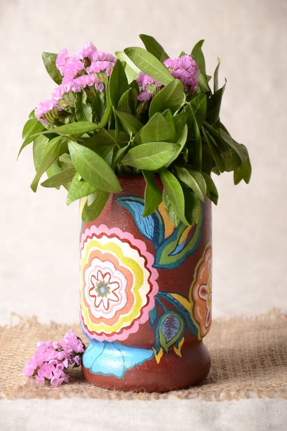 Schöne Designer Ton Vase handmade mit Acrylfarben Bemalung 400 ml Geschenk foto 1