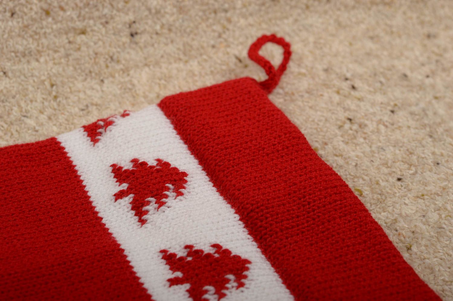 Chaussette Noël fait main Chaussette tricotée rouge blanc Déco Noël originale photo 4
