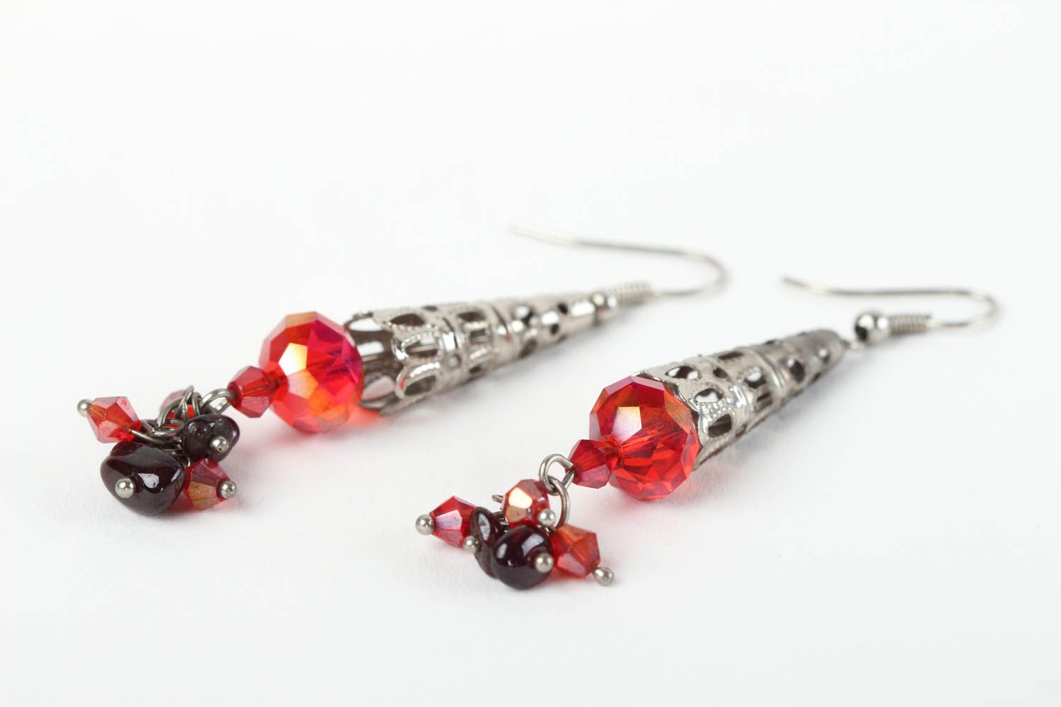 Stylish handmade beaded earrings metal earrings with natural stones small gifts photo 3