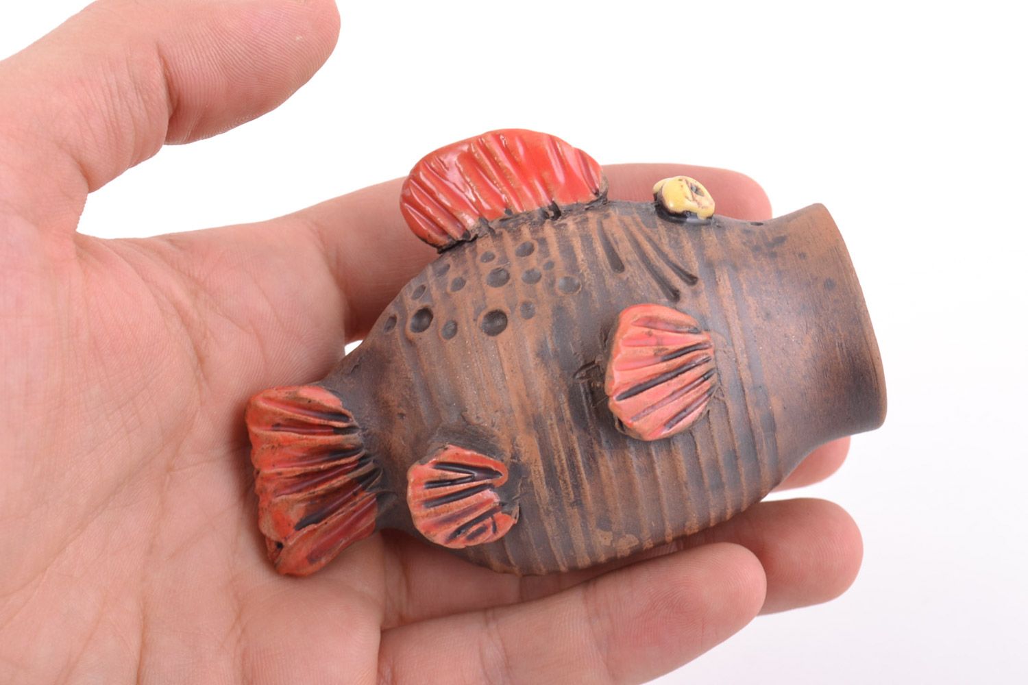 Handmade designer glazed ceramic figurine of fish for table decoration photo 2