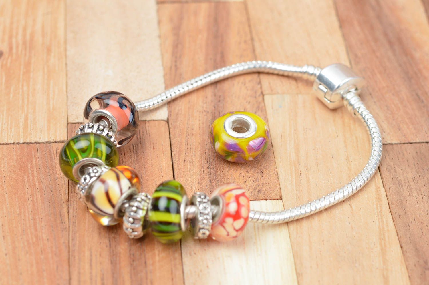 Accessories for jewelry glass beads handmade lampwork beads with metal elements photo 4