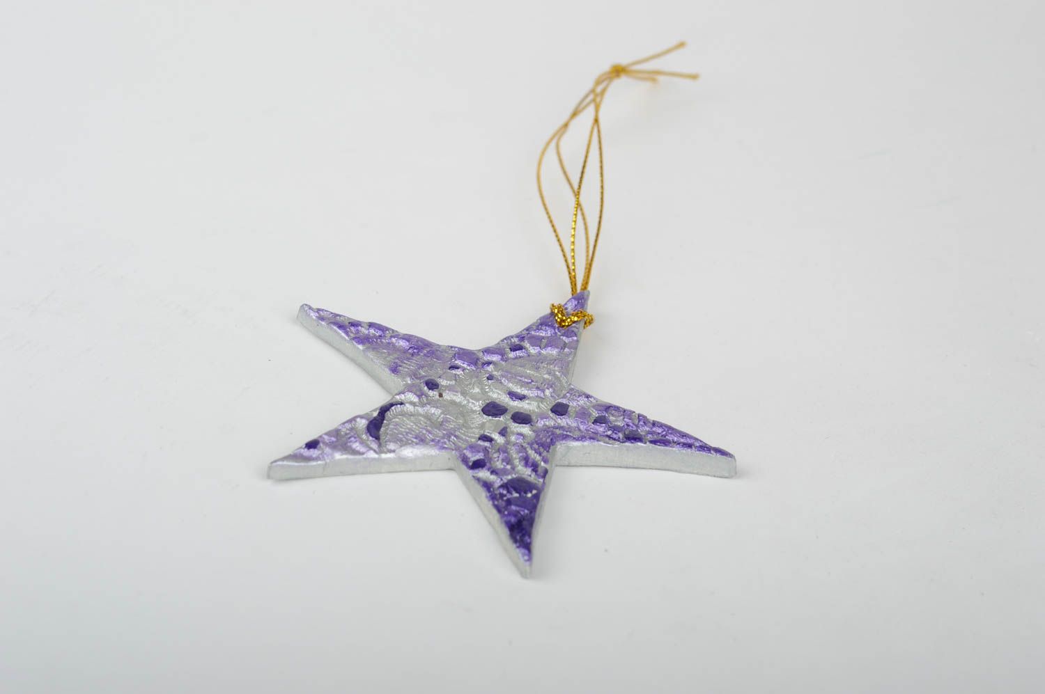 Игрушка на елку хэнд мэйд декор для дома игрушка из глины Сиреневая звезда фото 3