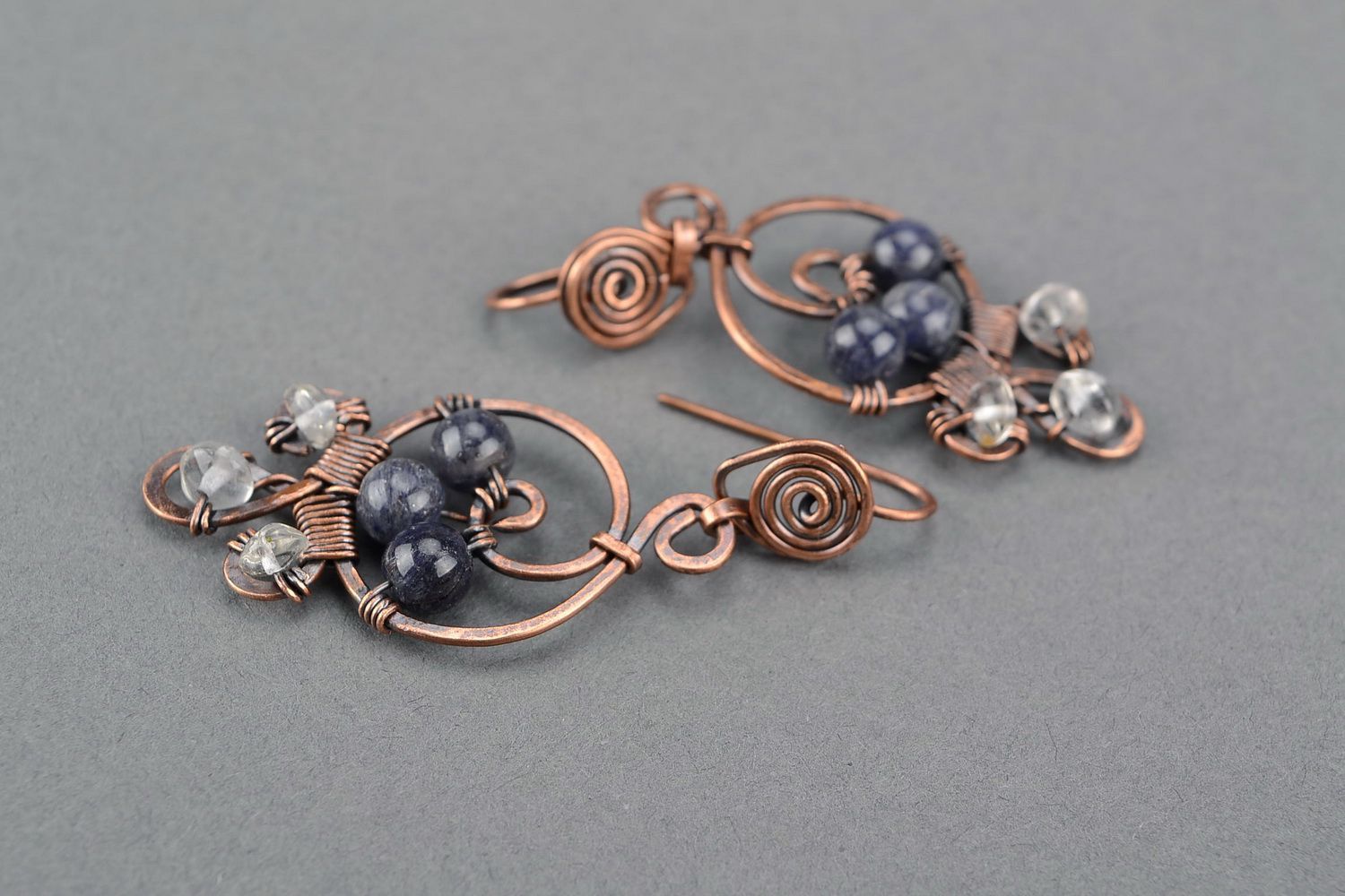 Copper earrings with aventurine and aquamarine photo 2