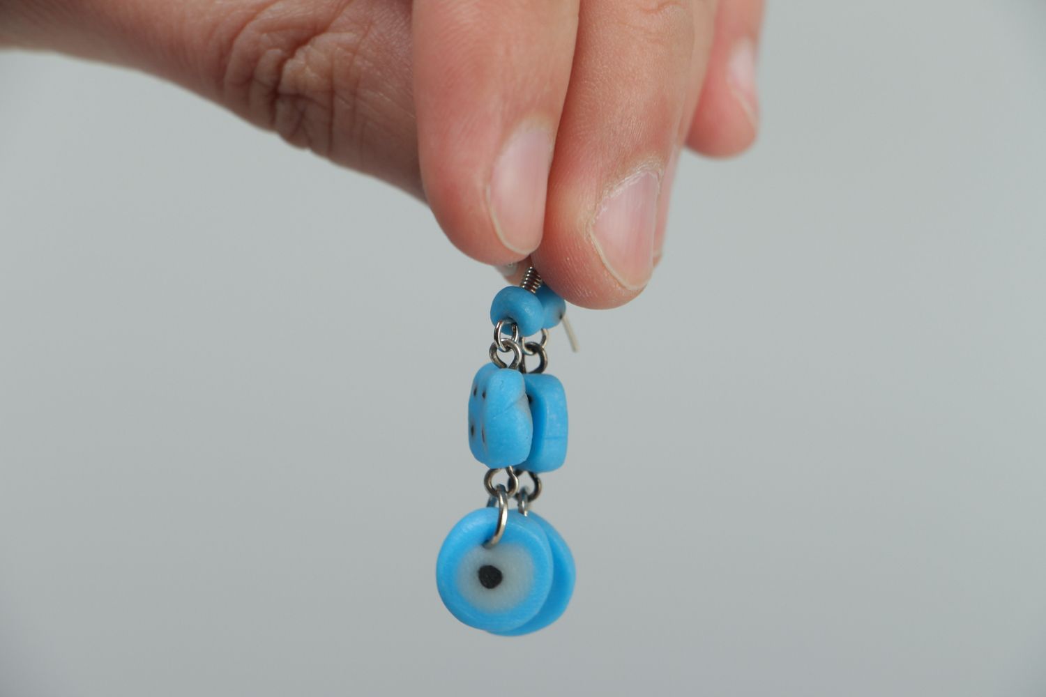 Handmade polymer clay earrings of blue color photo 3