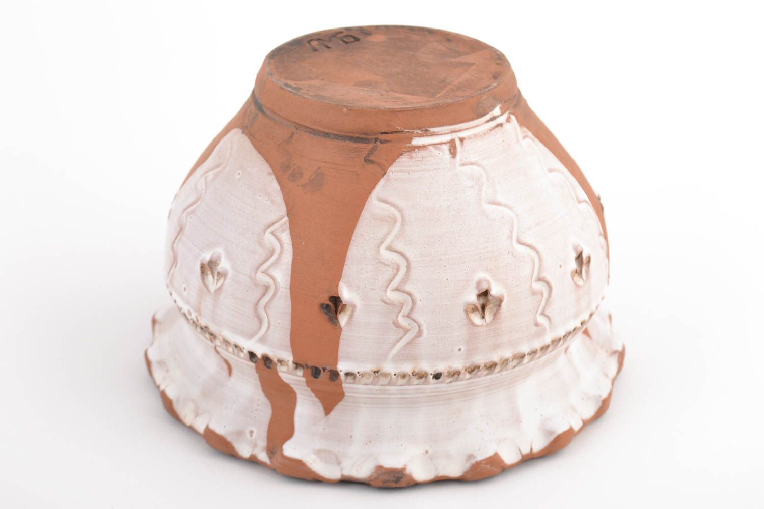 Handmade small designer brown and white ceramic pot in ethnic style for 1 l photo 5
