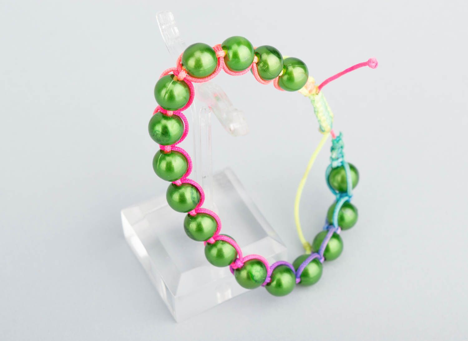 Bracelet perles fantaisie Bijou fait main plastique vert Accessoire femme photo 1