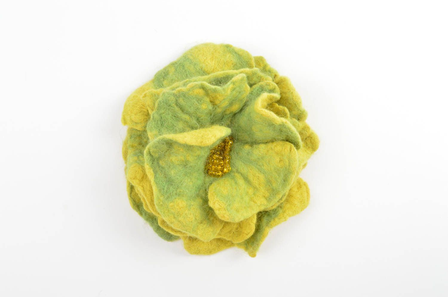 Broche fleur Bijou fait main vert anis perles de rocaille Accessoire femme photo 3