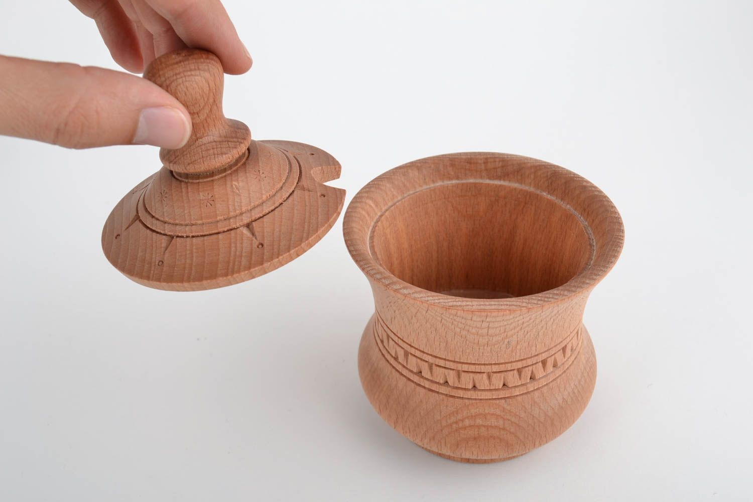 Handcrafted wooden pot with lid for bulk products 300 ml bowl for sugar photo 2