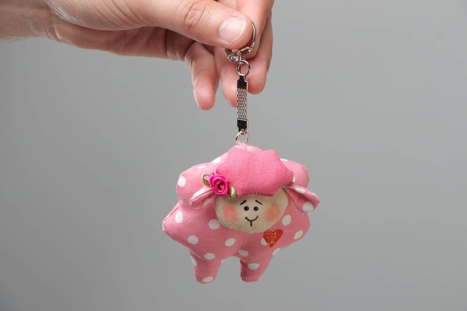 Soft toy keychain lamb handmade fabric pink beautiful toy accessory for purse photo 5
