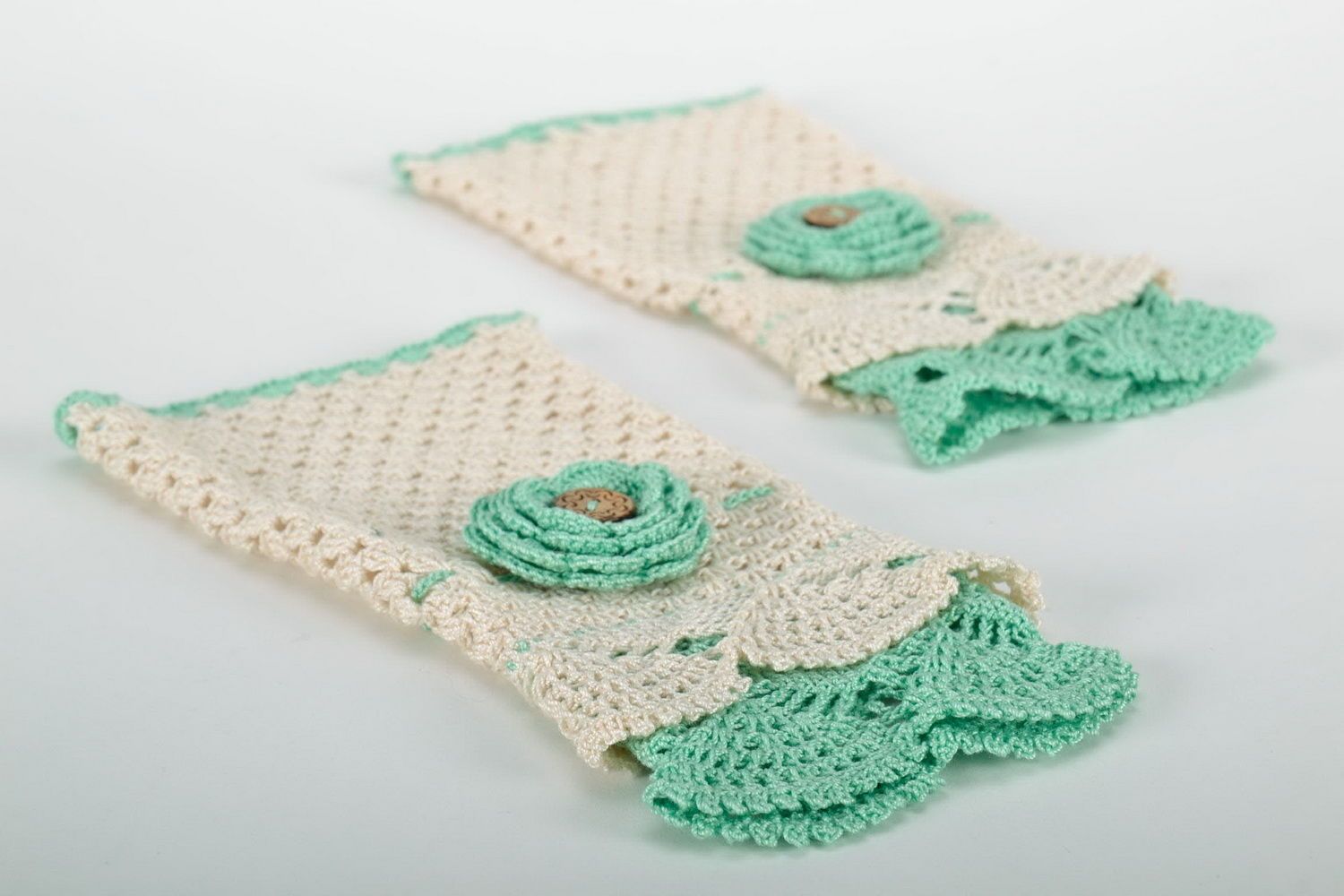 Mitaines tricotées en coton faites main photo 3