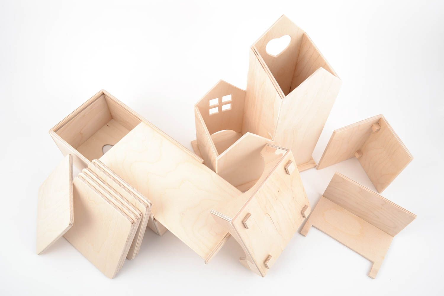 Set of 3 handmade plywood blanks DIY tea bag box napkin holder and coasters photo 4