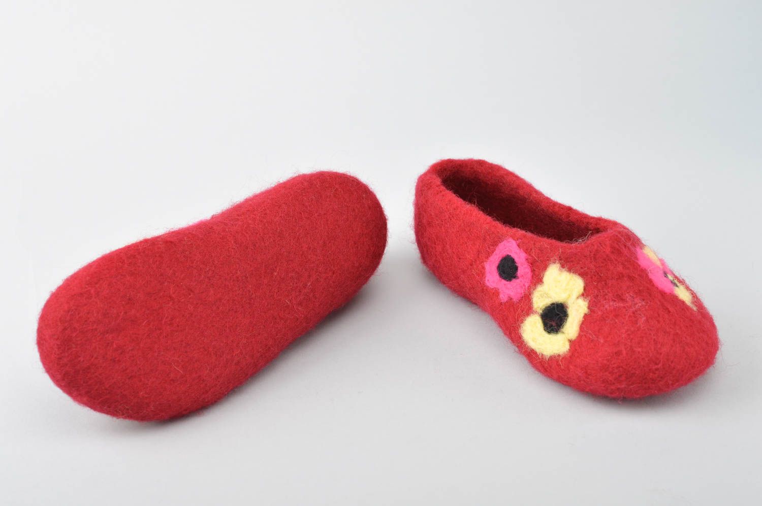 Handmade gefilzte Pantoffeln schöne Hausschuhe warme Kinderhausschuhe rot foto 3