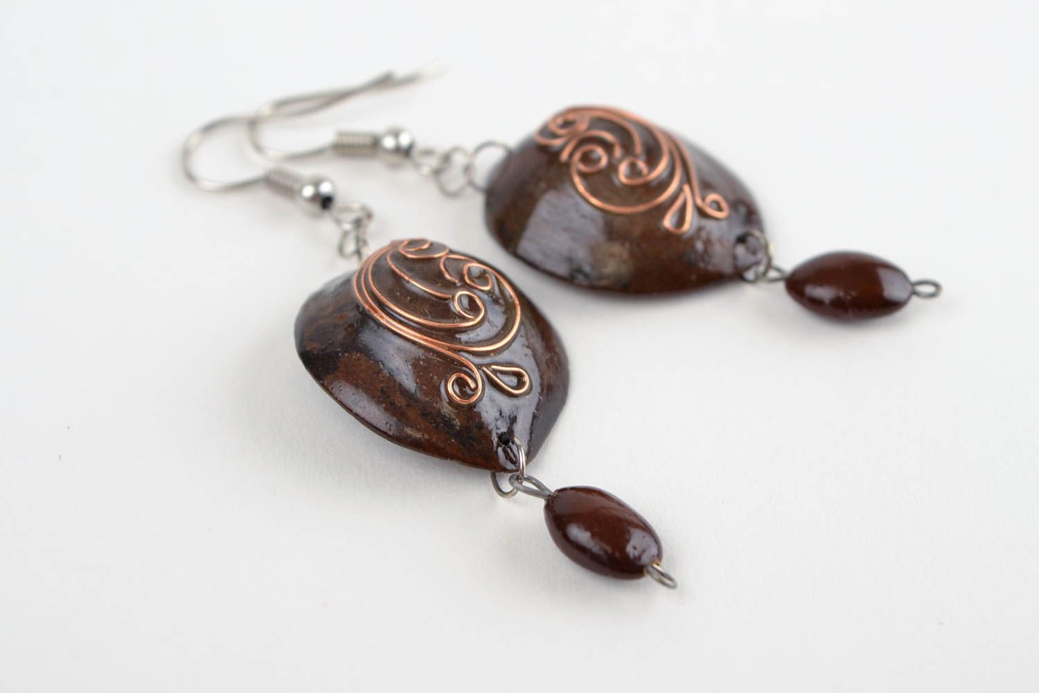 Unusual earrings with charms handmade jewelry in eco style designer earrings photo 3