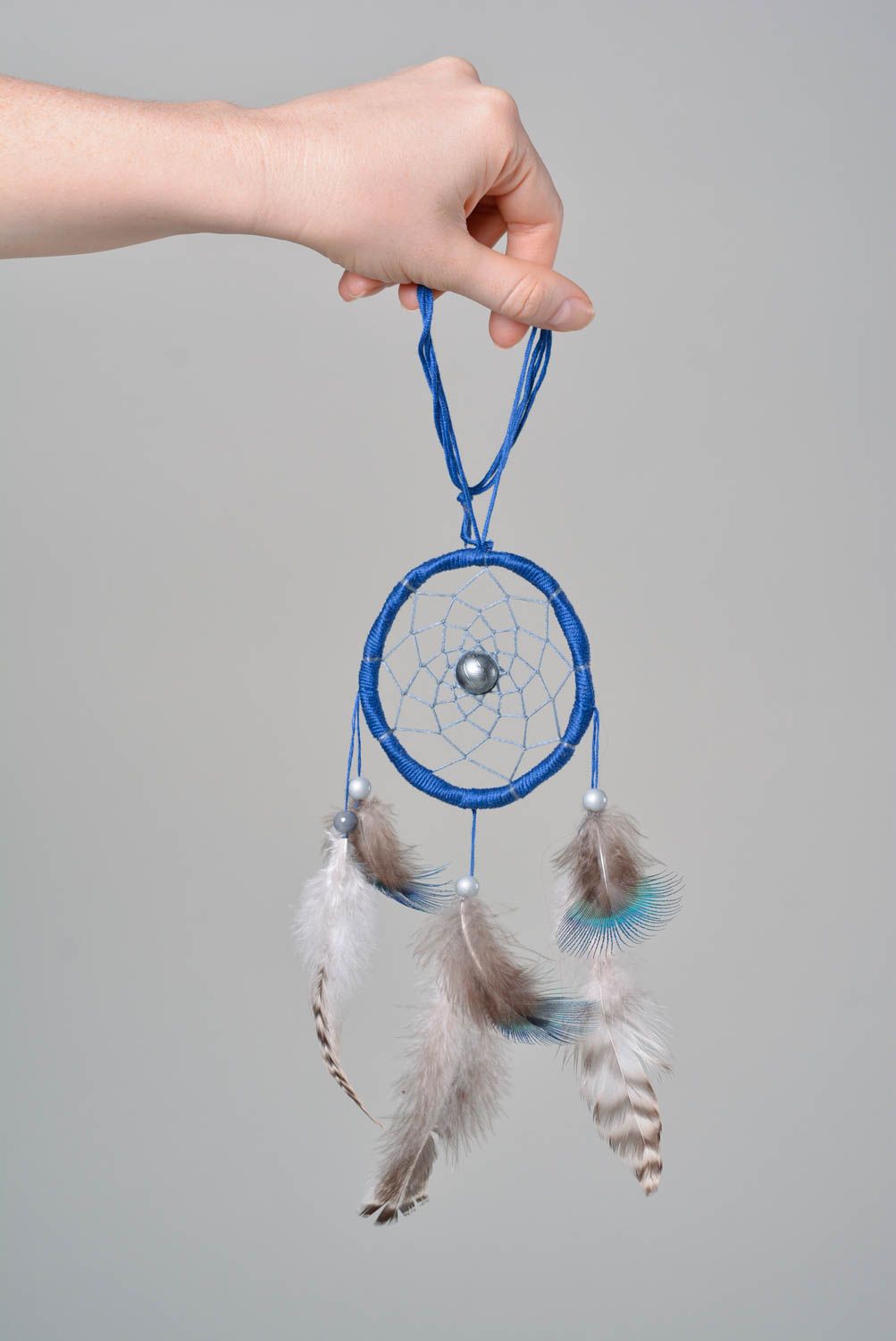 Ловец снов украшение ручной работы индейский оберег оригинальный подарок синий фото 3