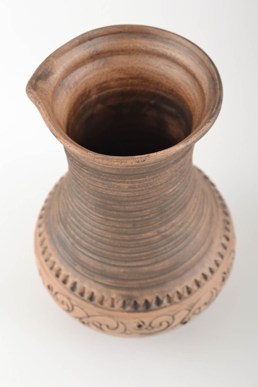 Глиняный кувшин для воды и других жидкостей коричневый из глины ручная работа фото 4