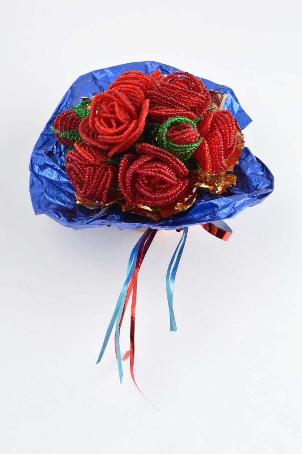Handmade Deko Rocailles Perlen Dekoration künstlicher Blumenstrauß rote Rosen foto 4