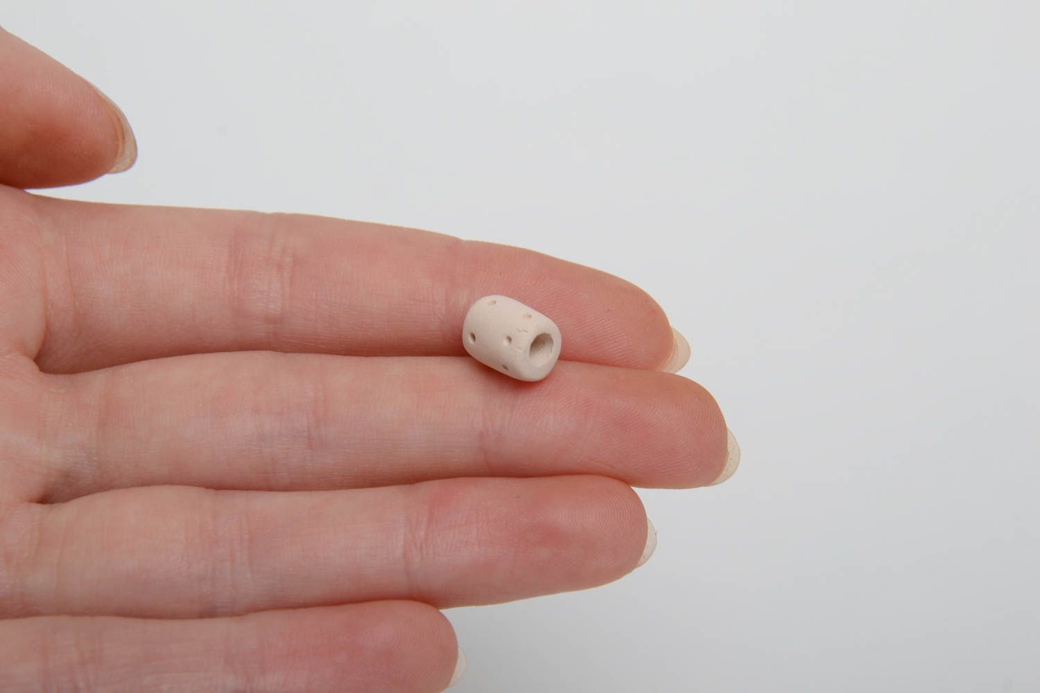 Small cylindric white molded ceramic blank bead for jewelry making photo 5