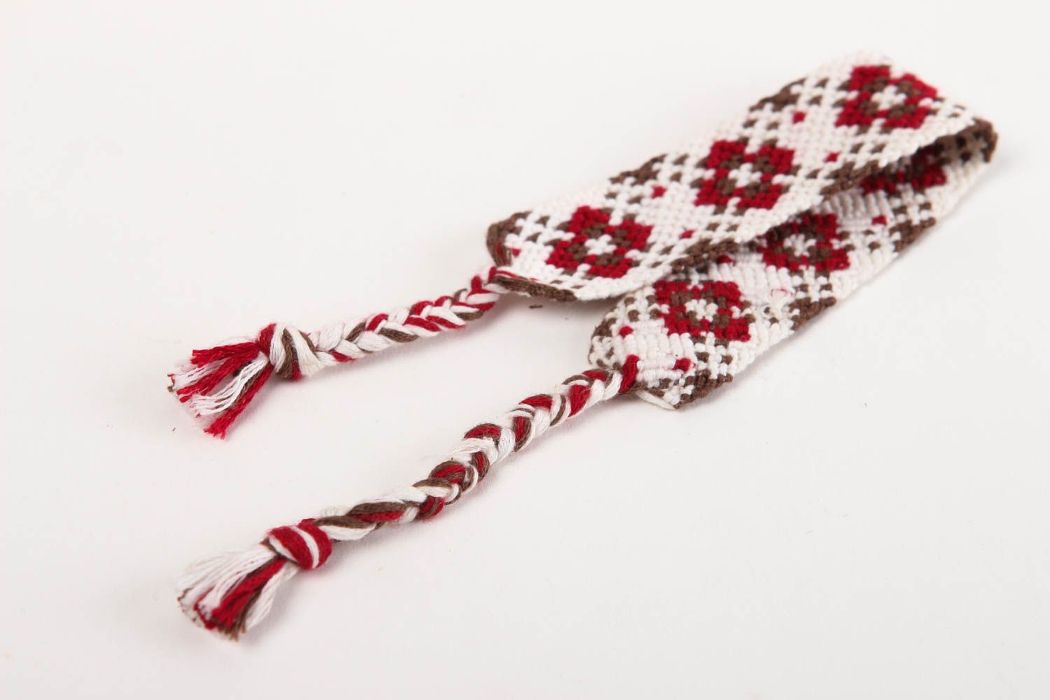 Pulsera artesanal regalo para mujer pulsera de hilos de mouliné roja blanca foto 4