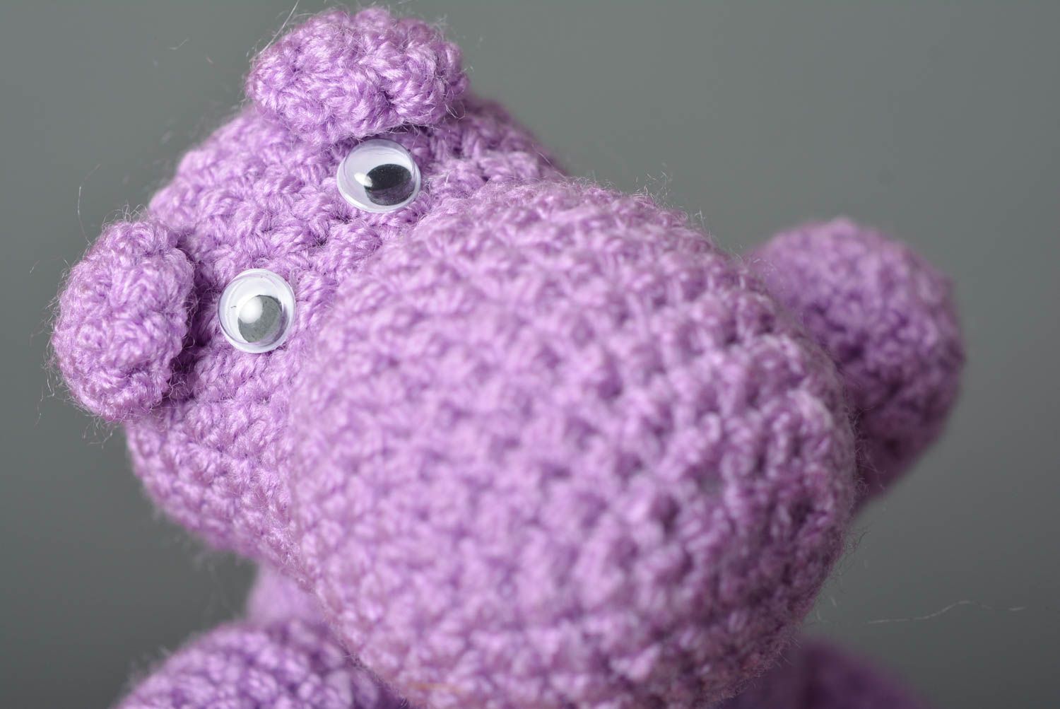 Peluche hippopotame mauve Jouet fait main tricoté au crochet Cadeau enfant photo 2