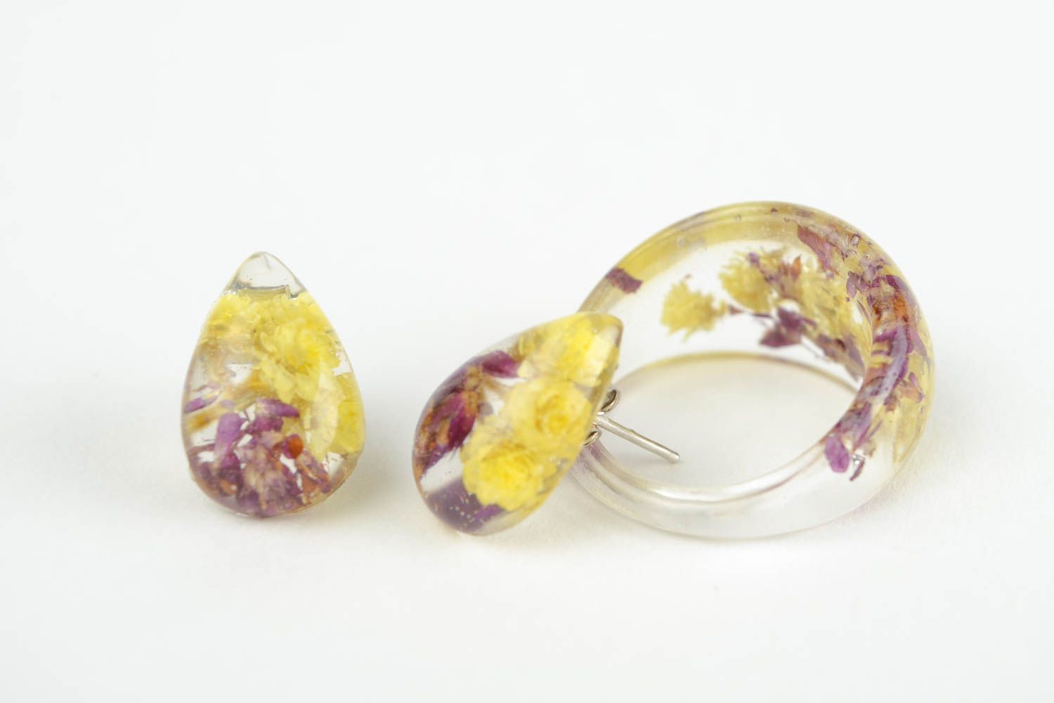 Jewelry set handmade earrings womens rings epoxy resin seal ring stud earrings photo 5