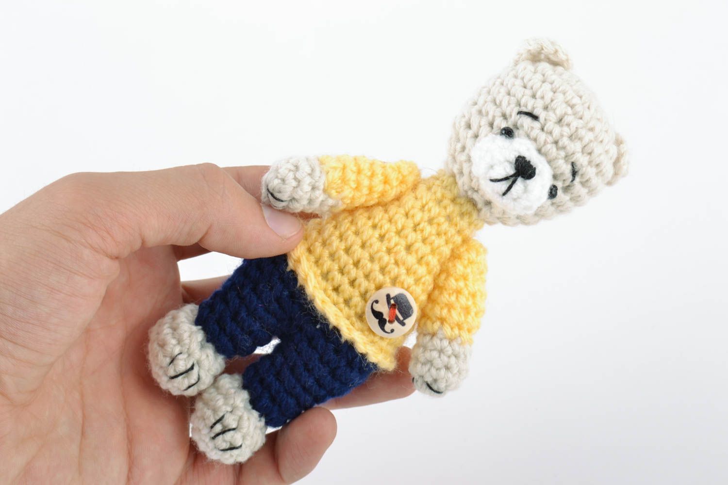 Petit jouet mou Ourson tricoté en laine naturelle original joli fait main photo 2