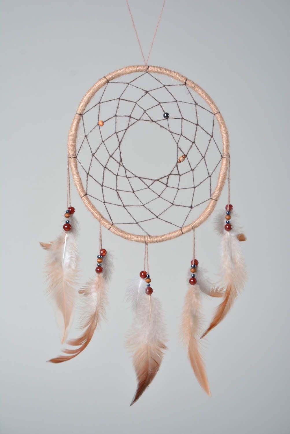 Ловец снов украшение ручной работы индейский оберег оригинальный подарок бежевый фото 1