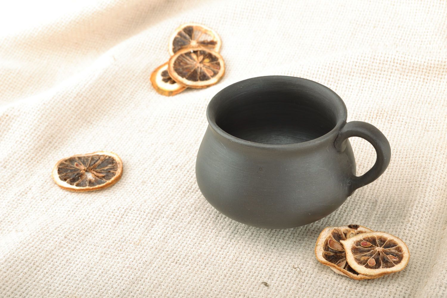 Black handmade smoked clay coffee cup with handle and no pattern. 5 oz photo 5