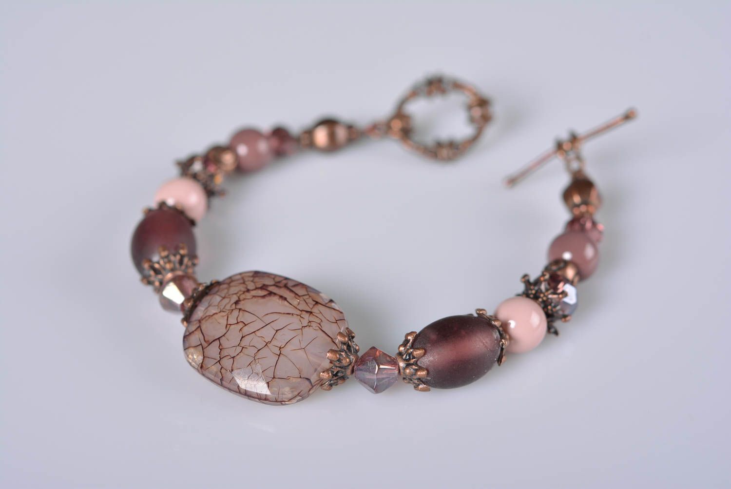 Stylish handmade glass beads pale cherry brown bracelet for women photo 1