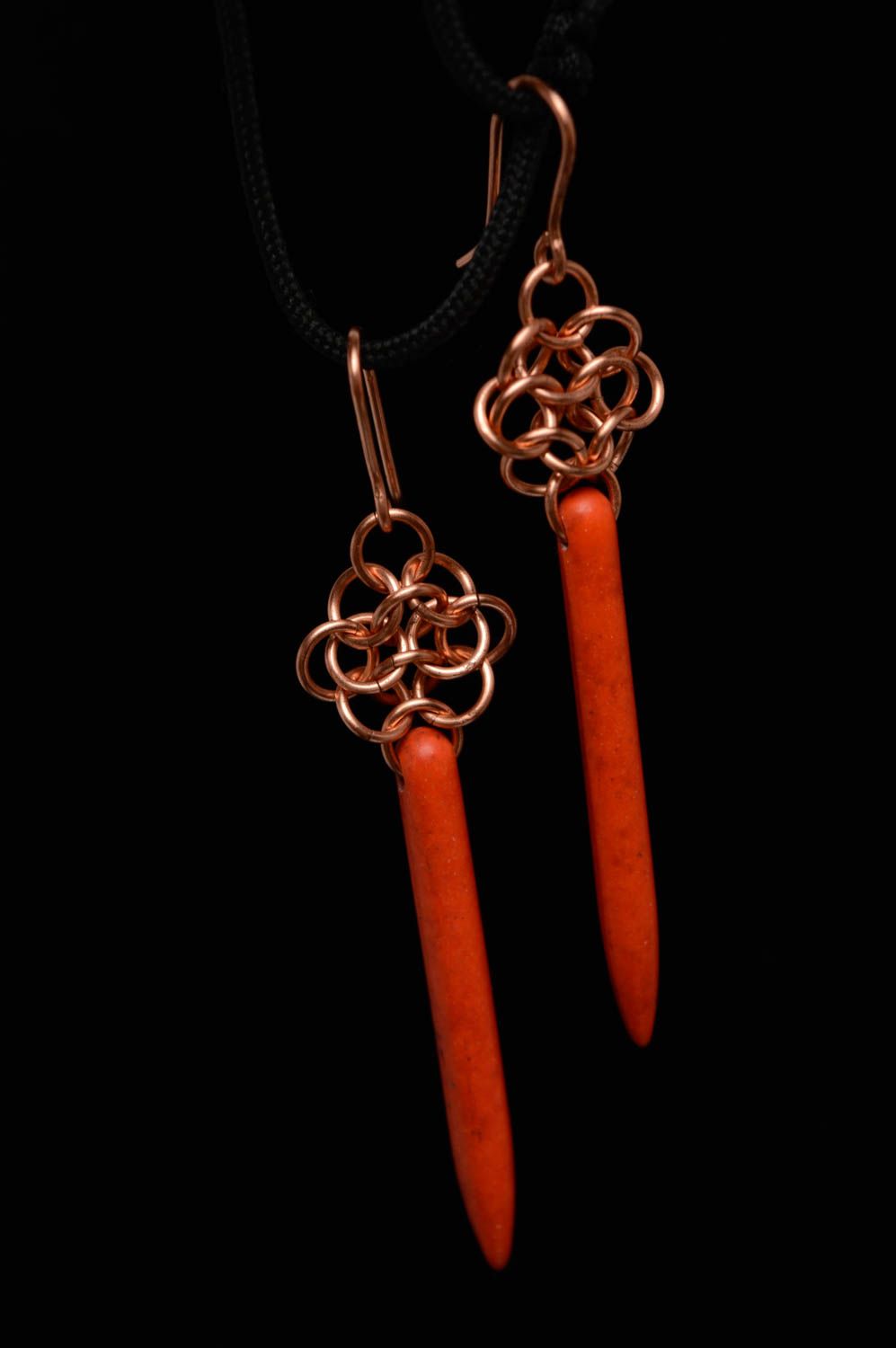 Handmade metal earrings with coral photo 1