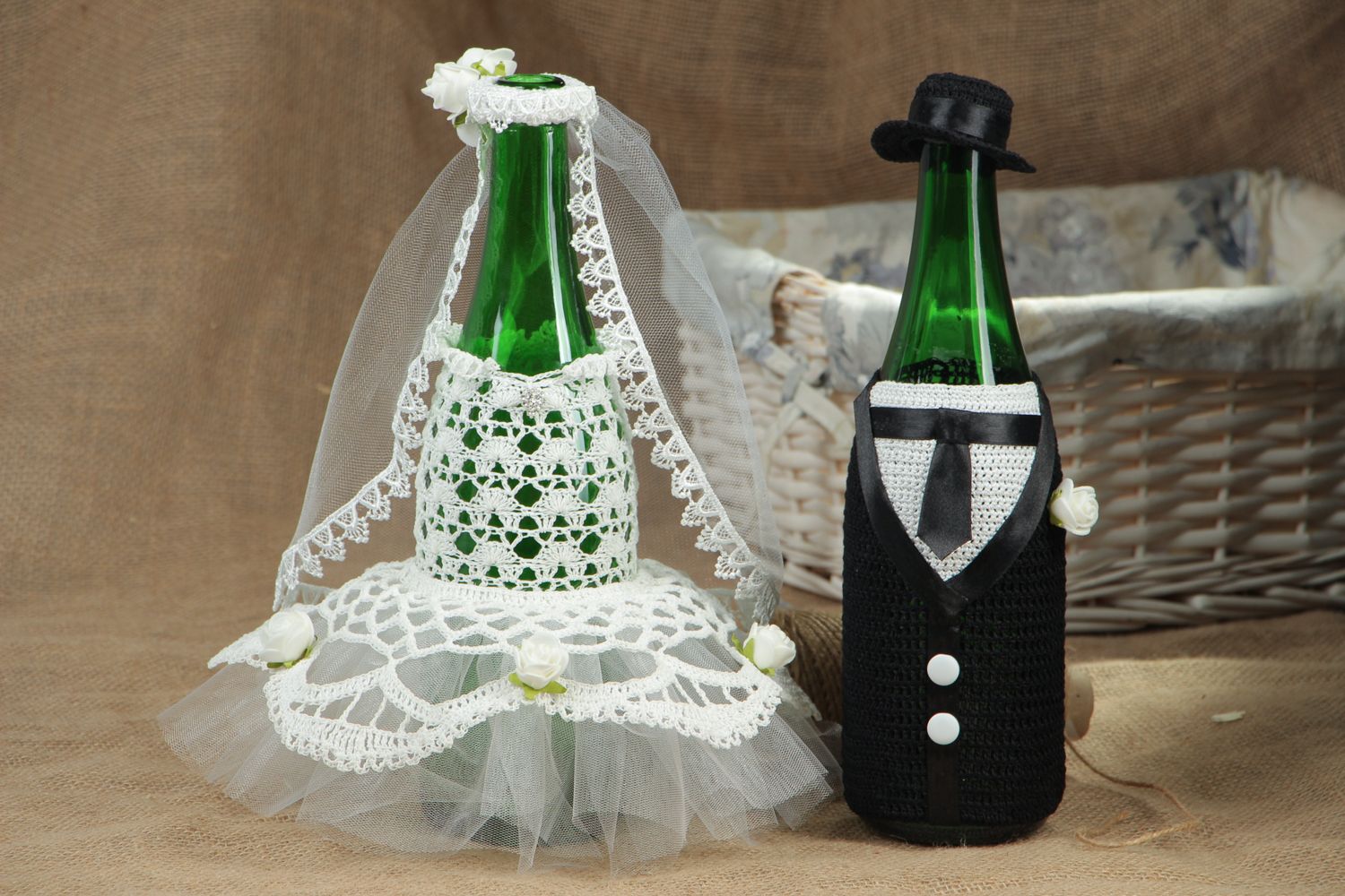 Handmade wedding champagne bottle covers photo 5