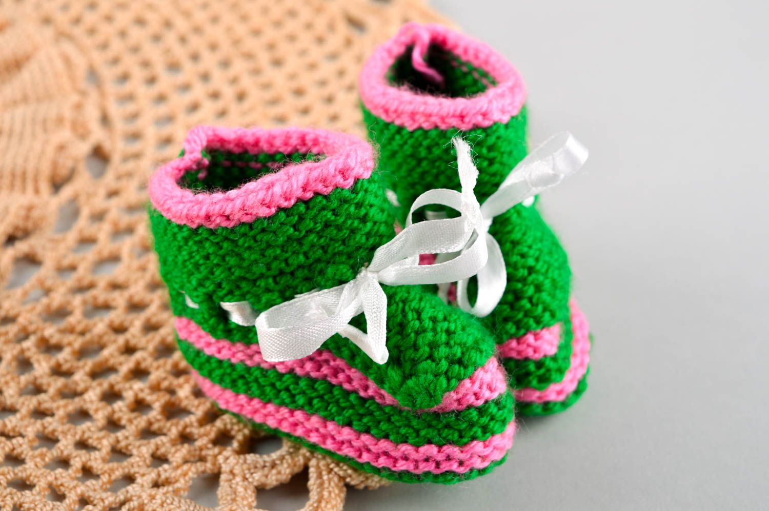 Пинетки для новорожденных хэнд мэйд вязаные пинетки зеленые детские пинетки фото 1