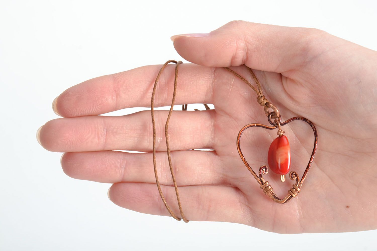 Heart-shaped copper pendant photo 5