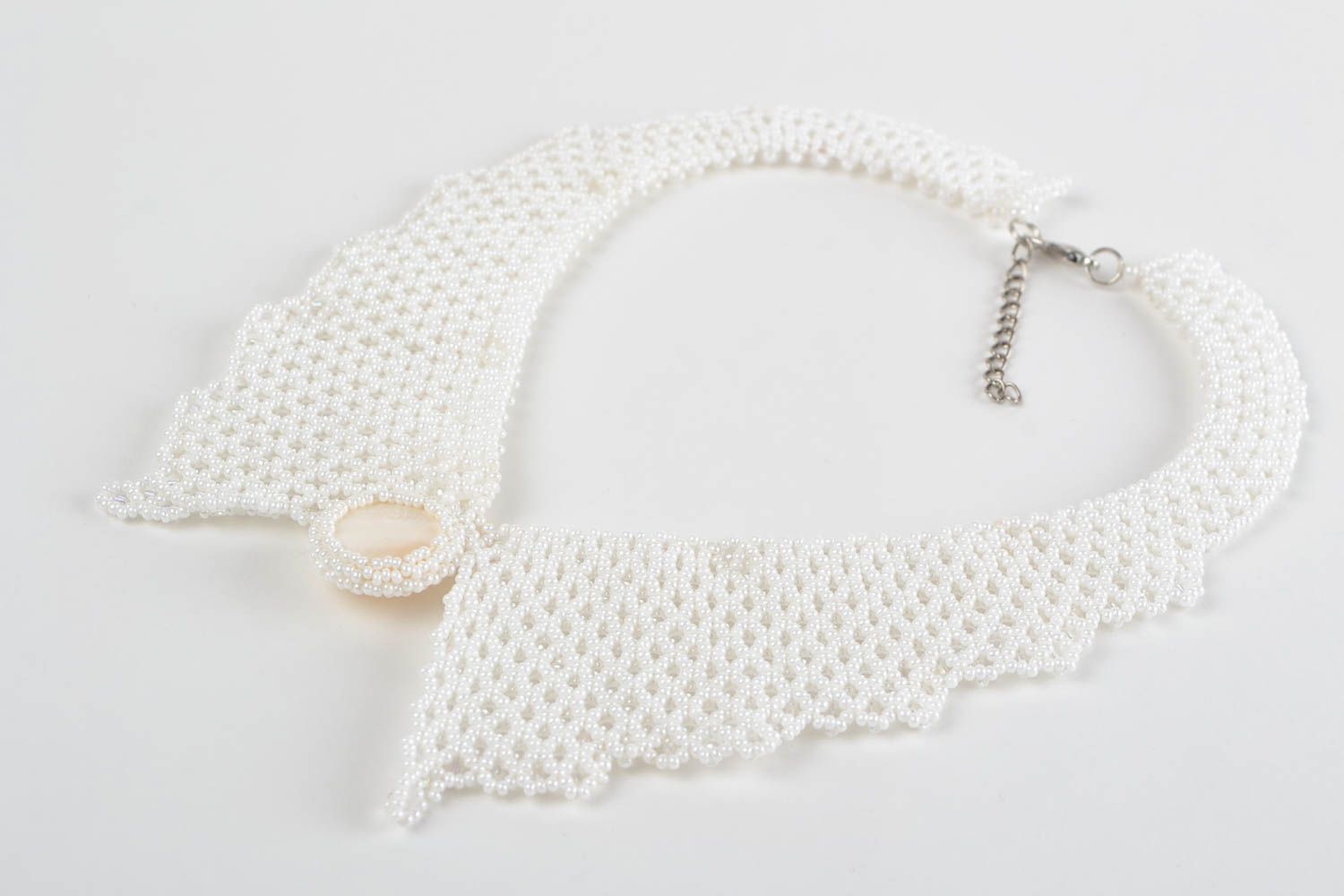 Beautiful white handmade designer beaded collar necklace with natural stone photo 5